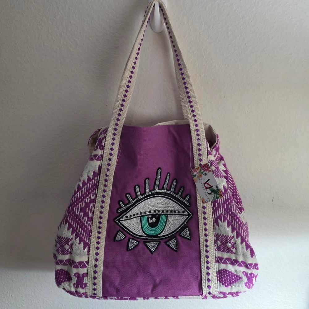 American & Beyond Evil Eye Beaded Tote Bag